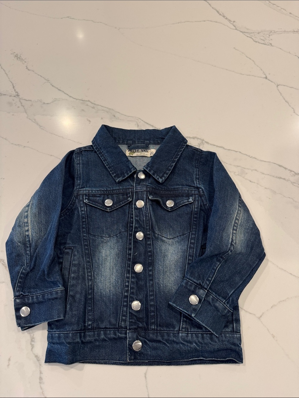 Girls' Classic Dark Blue Denim Jacket with Button Front